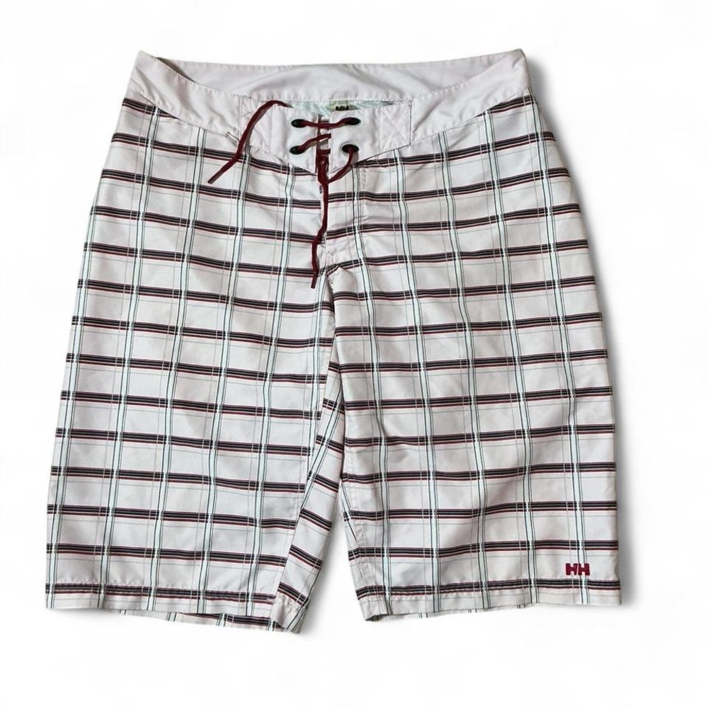 Helly Hansen Men's Plaid Board Shorts Swim Trunks Red Blue White Size L‎